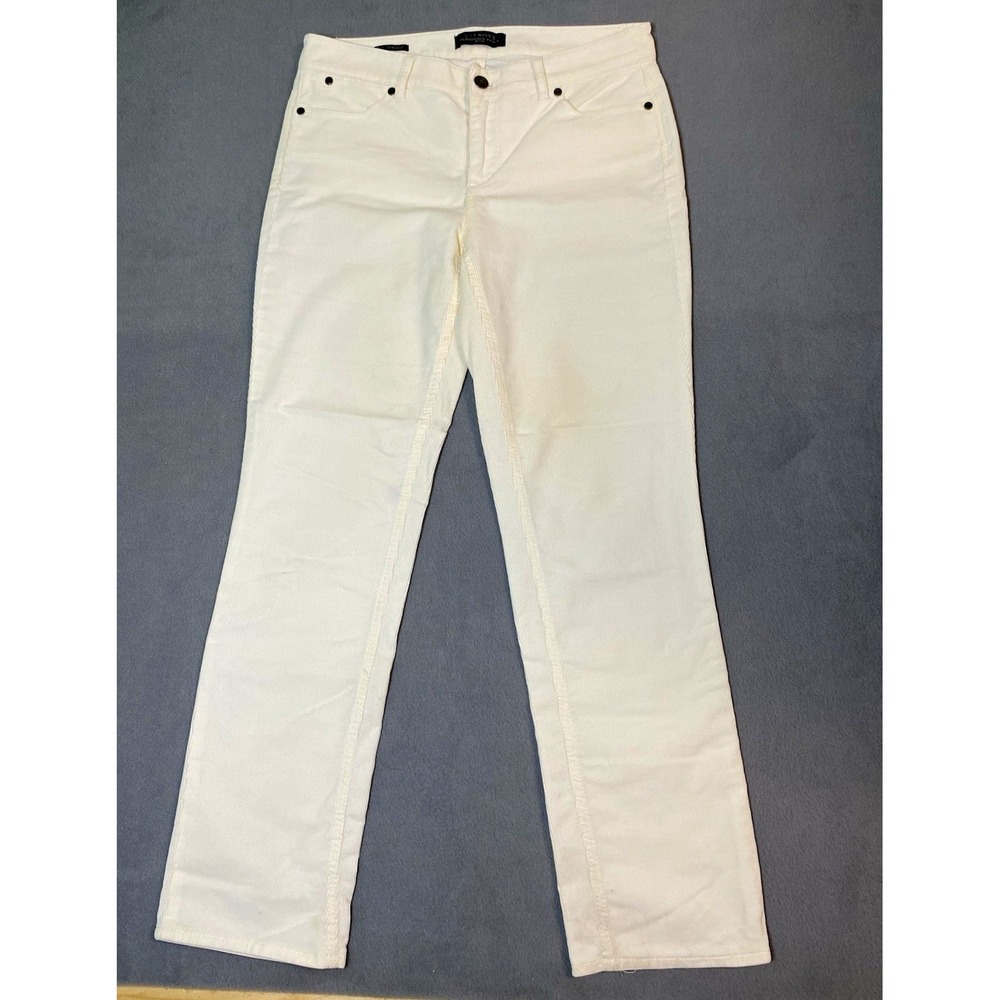 Talbots Women's Petite 4P White Corduroy Straight Leg Pants Flat Front Pockets